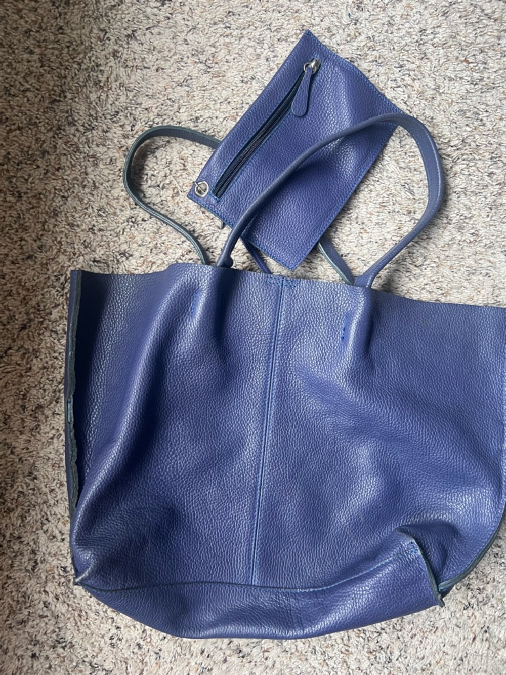 Purplish blue Pebbled Leather Tote with Matching Wristlet